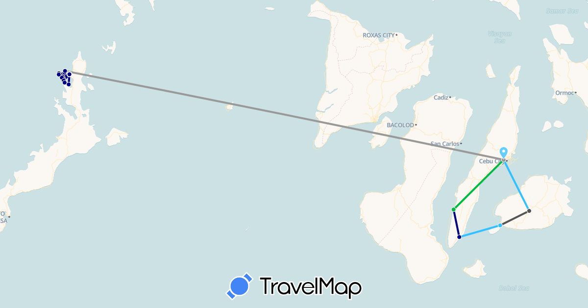 TravelMap itinerary: driving, bus, plane, boat, motorbike in Philippines (Asia)